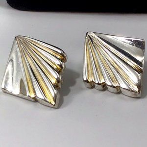 Sterling Silver Two Tone Earrings Vintage 1.5” X 1.25” 23g